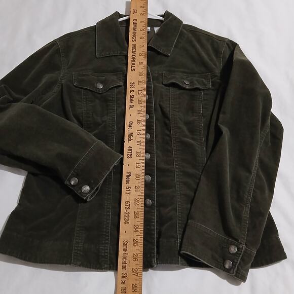 Chico's 1(US 8/10) Olive Green Stretch Corduroy Button-Up Jacket Cotton/Spandex - Picture 13 of 16
